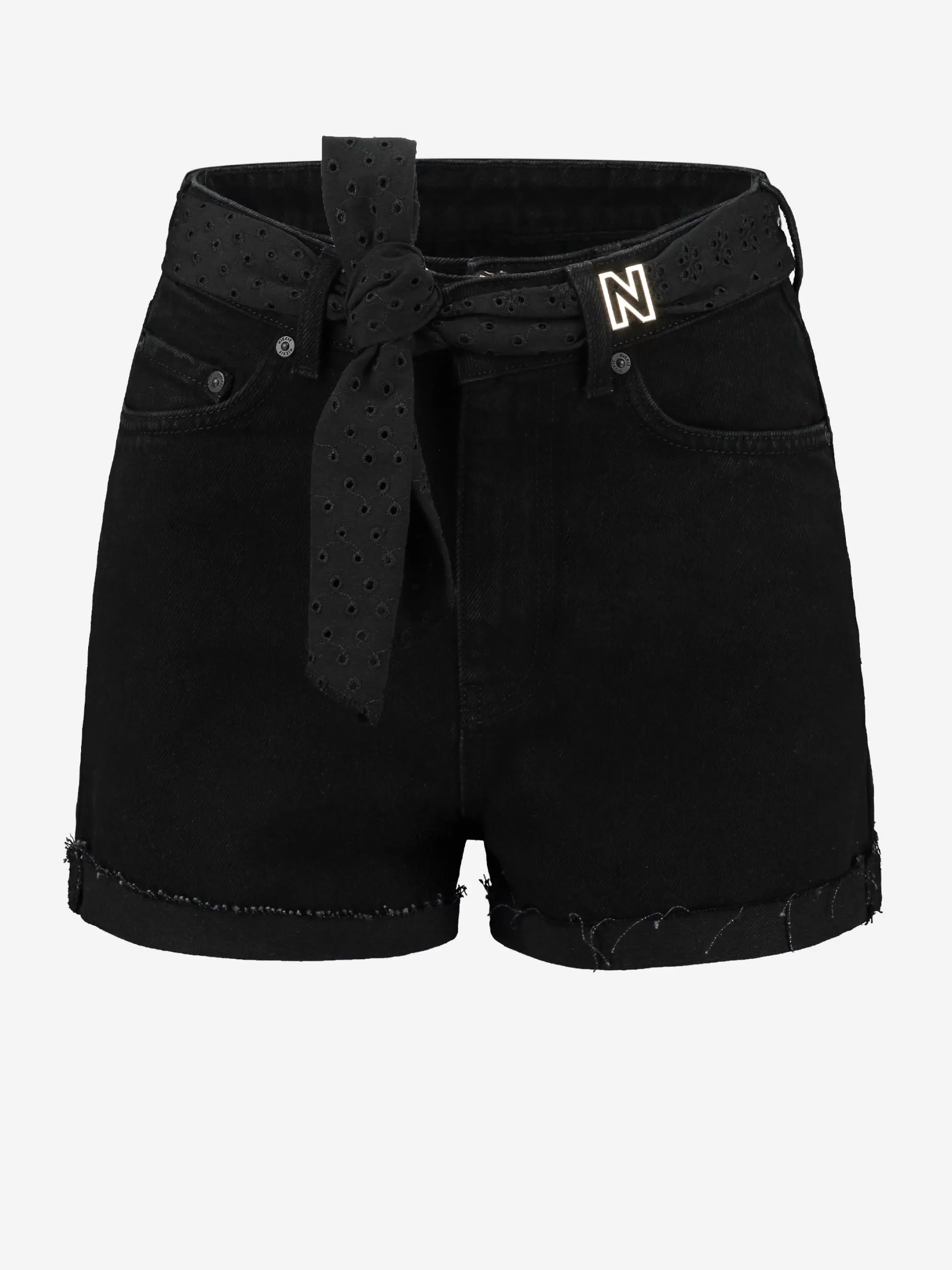 Discount NIKKIE High rise denim shorts with tie belt Black