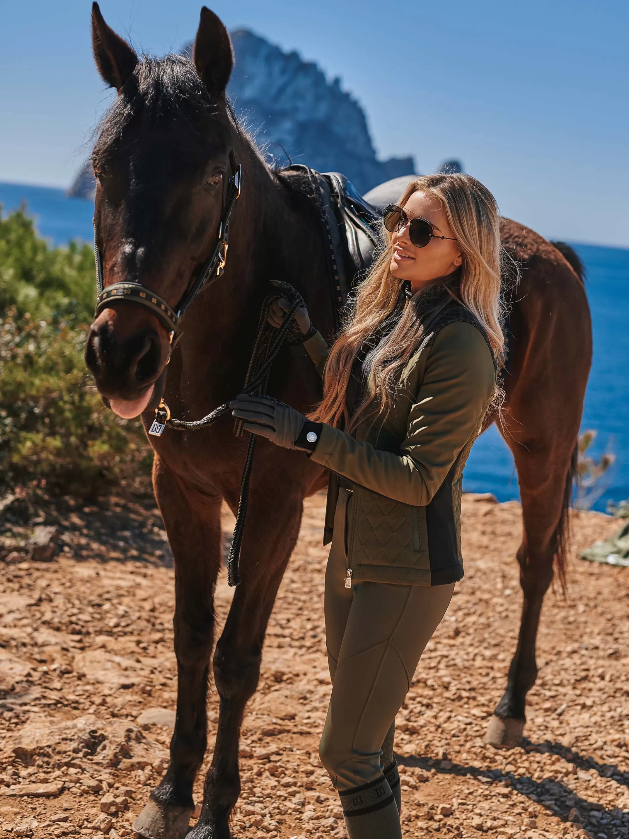 Flash Sale NIKKIE High waist riding breeches with silicone N monogram Olive Night