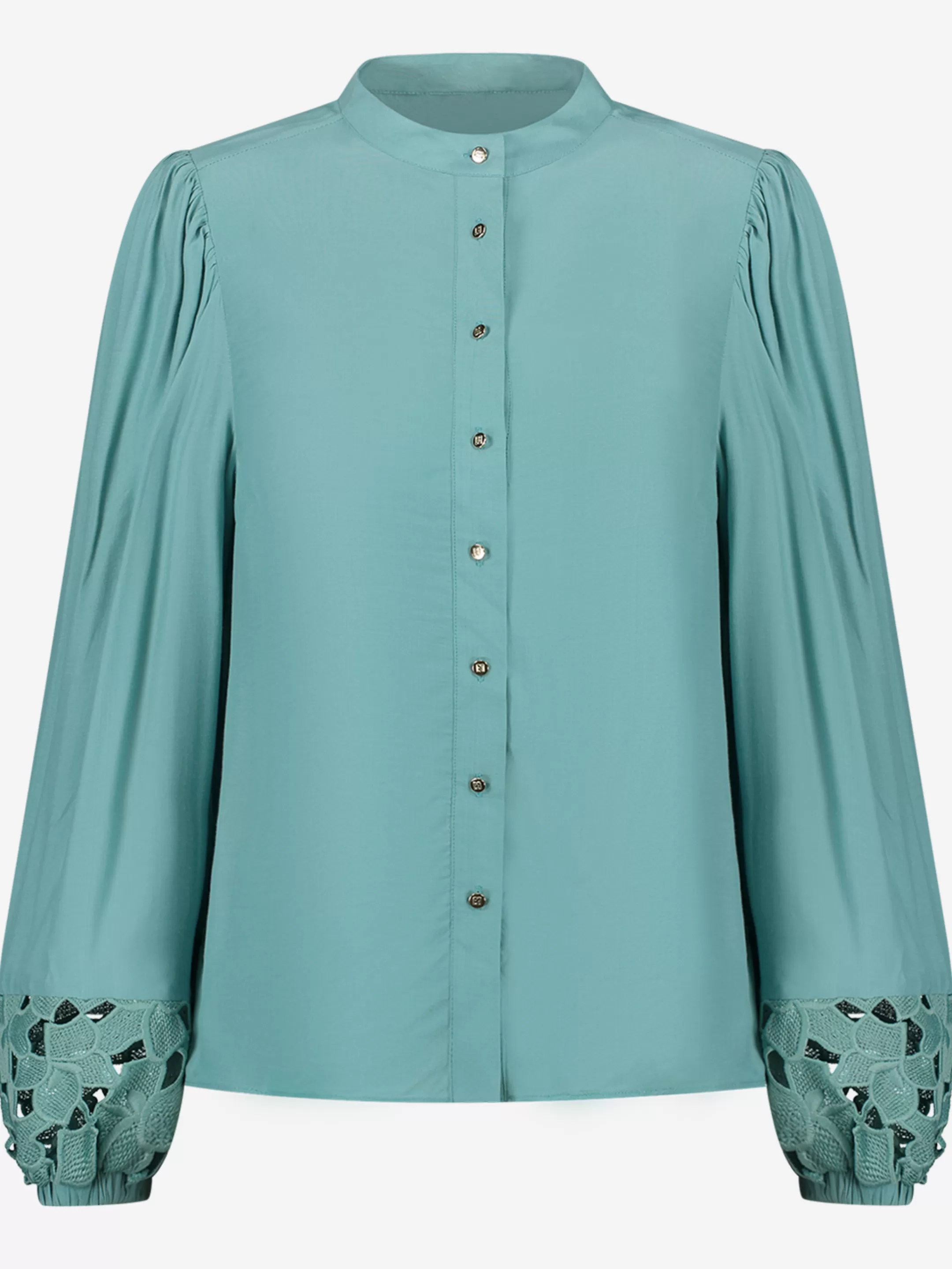 Cheap NIKKIE Lace blouse with high neck   Turquoise Blue
