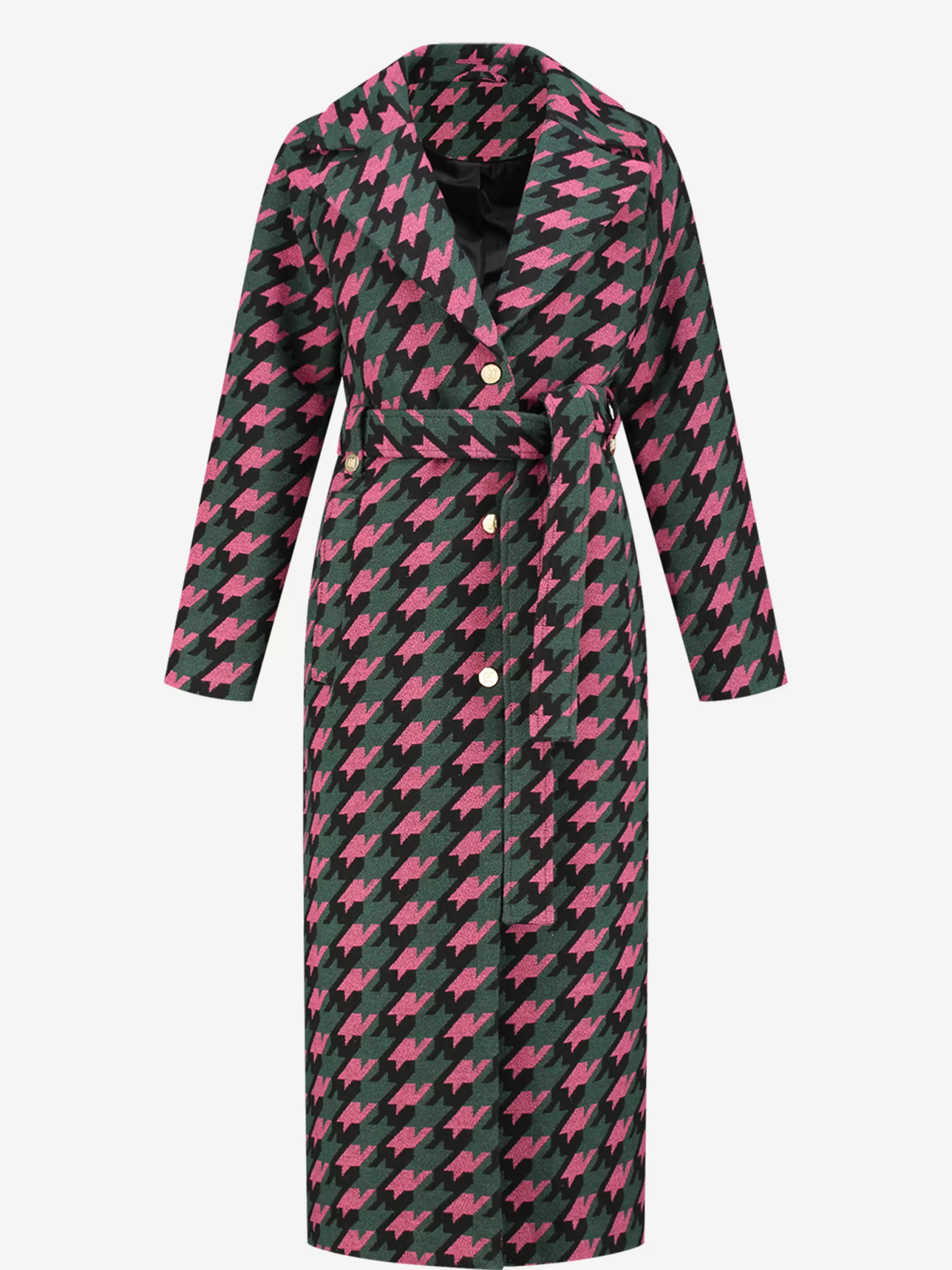 Best Sale NIKKIE Pied-de-poule coat with tie belt Black/Raspberry Rose