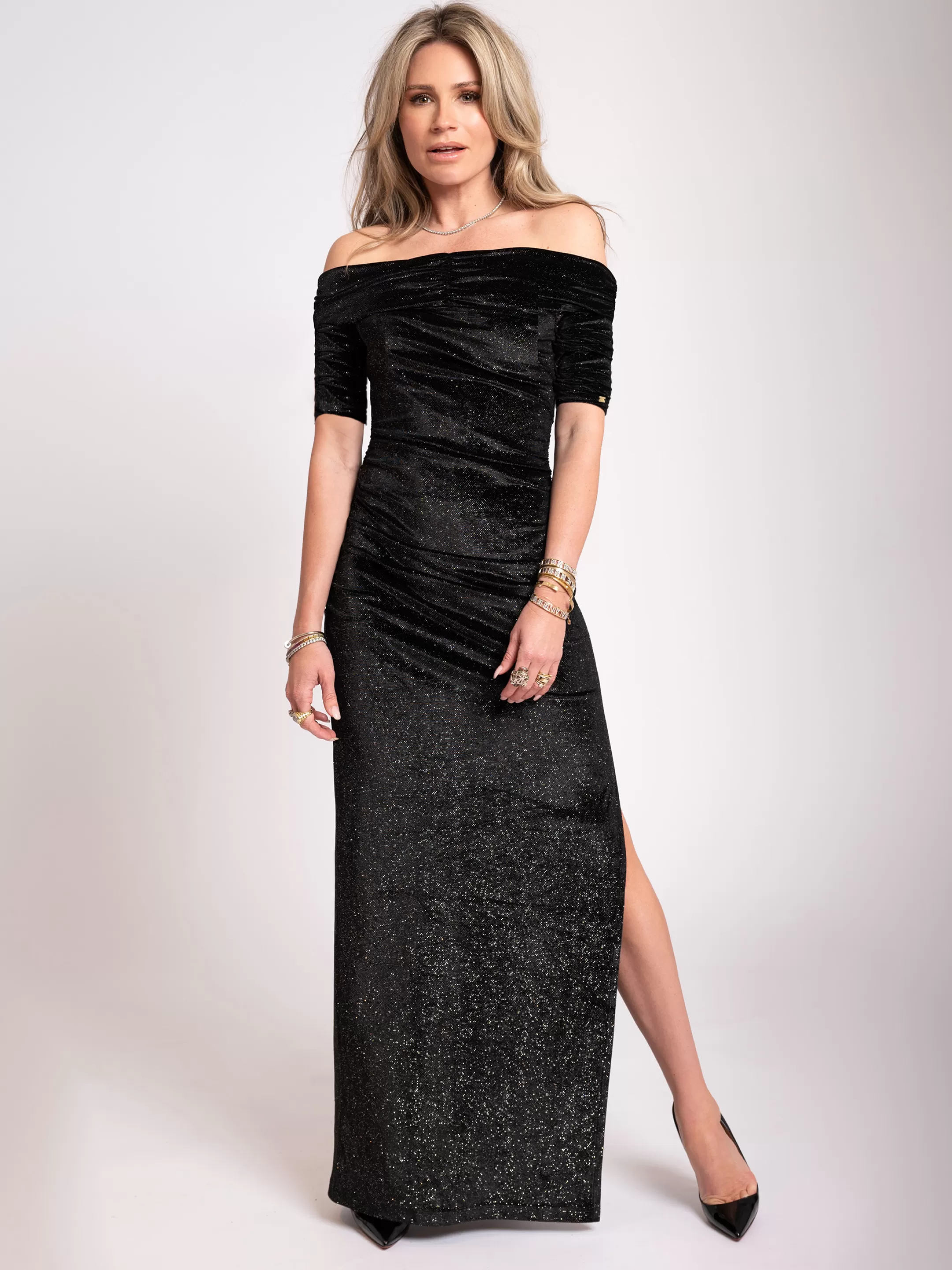 Cheap NIKKIE Velvet off shoulder maxi dress Black